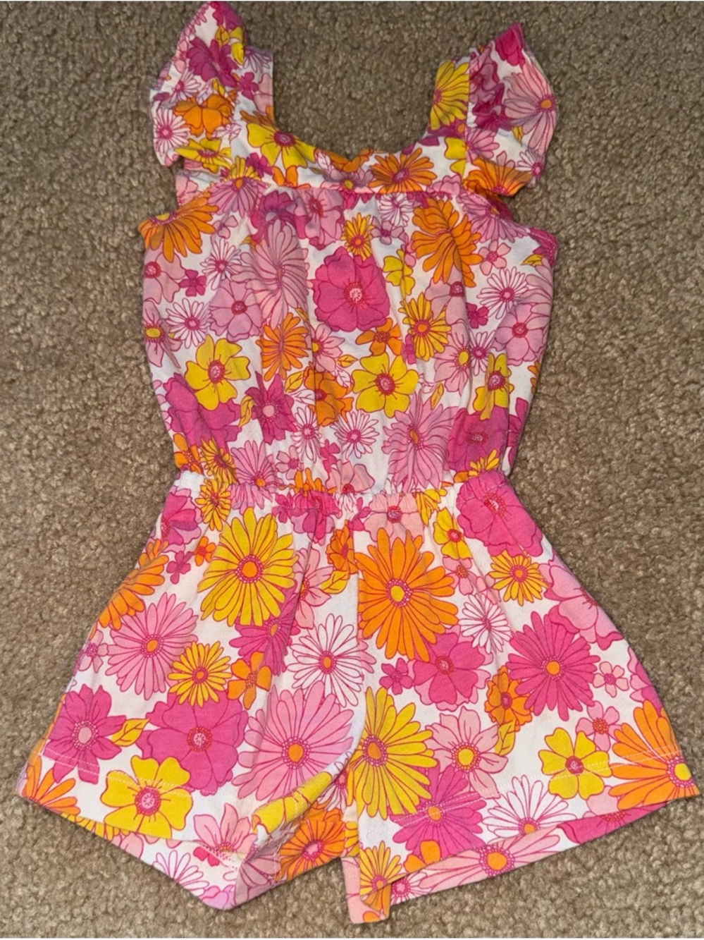 Girls Pink & Orange Floral Romper